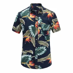 Mens Short Sleeve Beach Hawaiian Shirts Cotton Floral Shirts