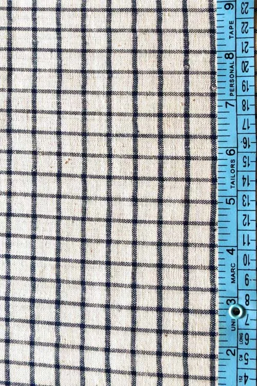 Moralfibre Fabric Is 100% Cotton Organic Handspun Handwoven, Cream & Blue Organic Or Natural  Yarn Dyed Checks Fabric