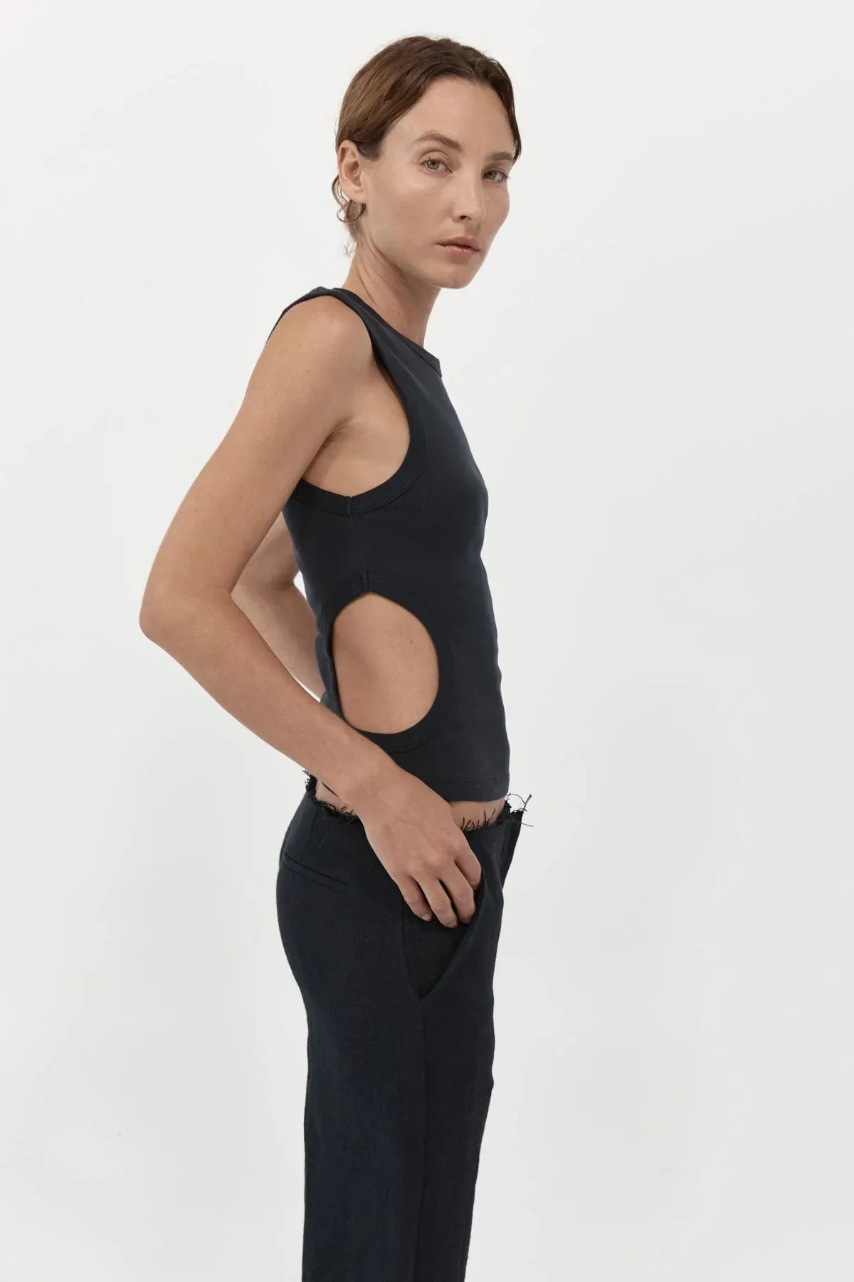 Organic Cotton Cut Out Tank in Jet Black