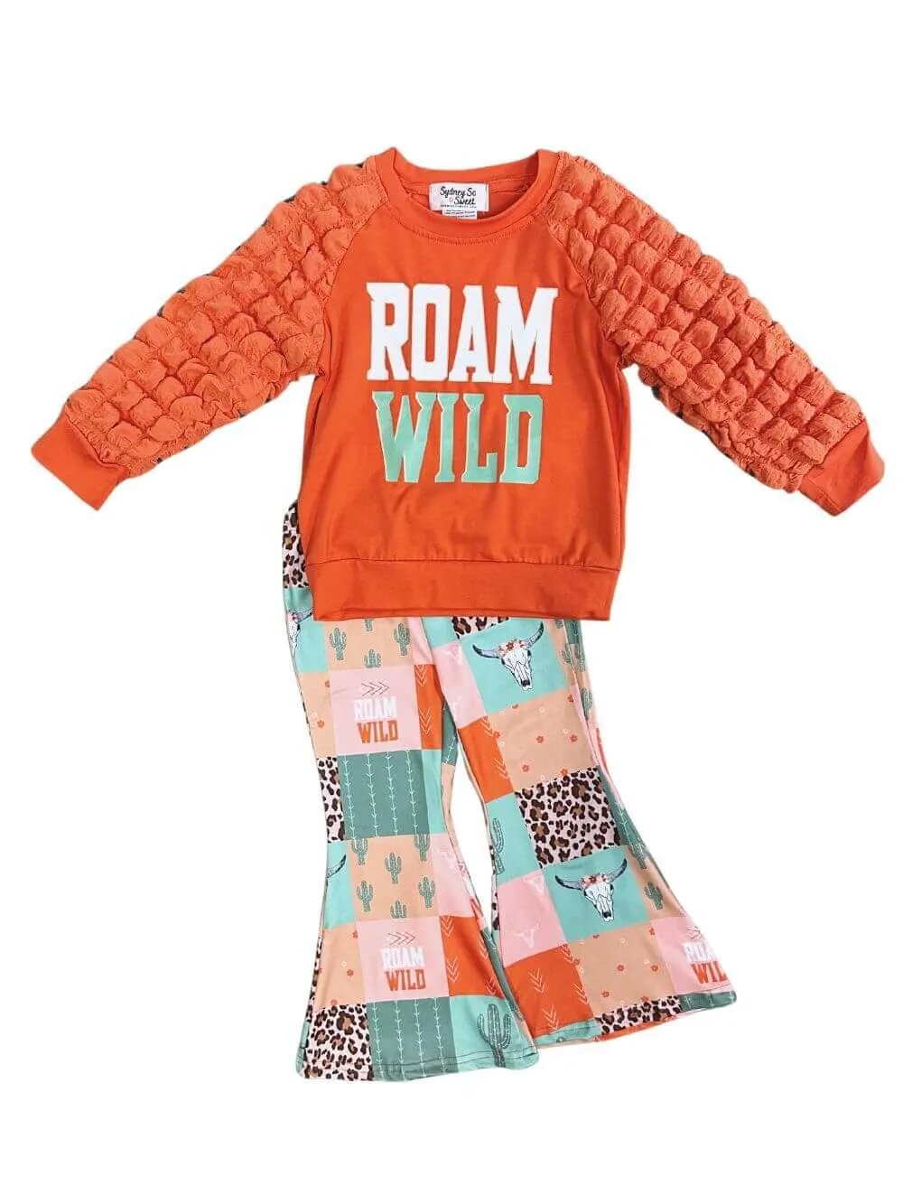 Roam Wild Orange Patchwork Bell Bottoms Girls Outfit