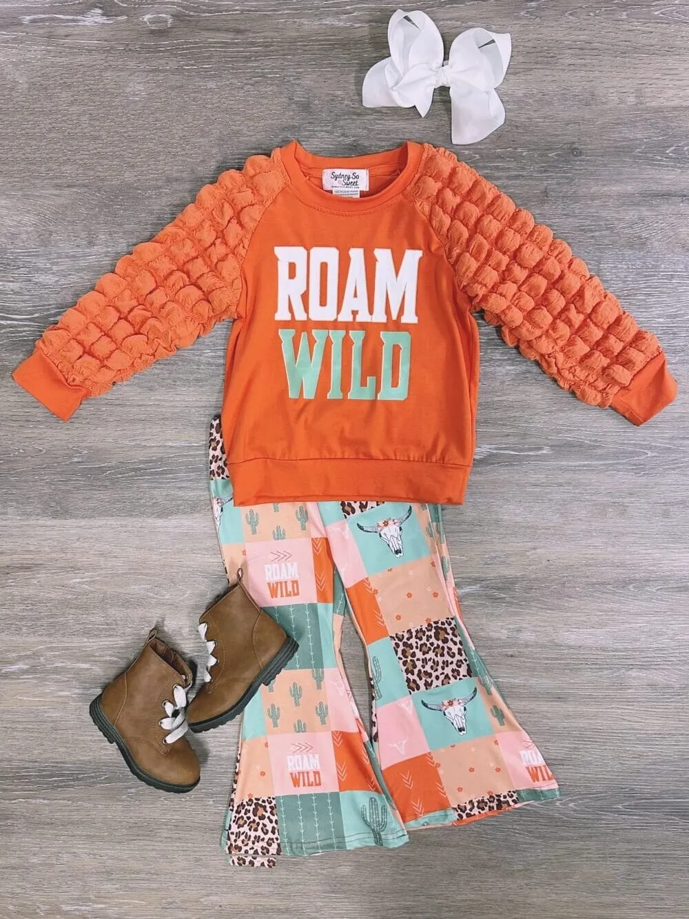 Roam Wild Orange Patchwork Bell Bottoms Girls Outfit