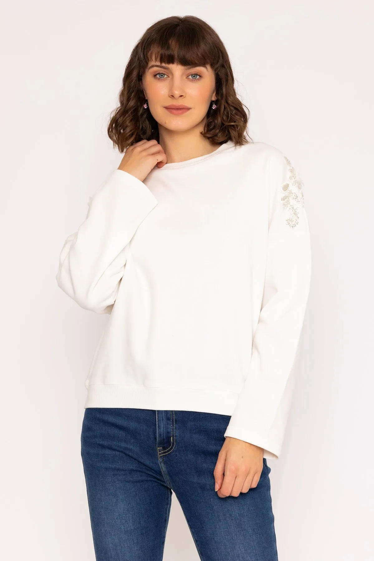 Shoulder Embellished Jumper in Ivory