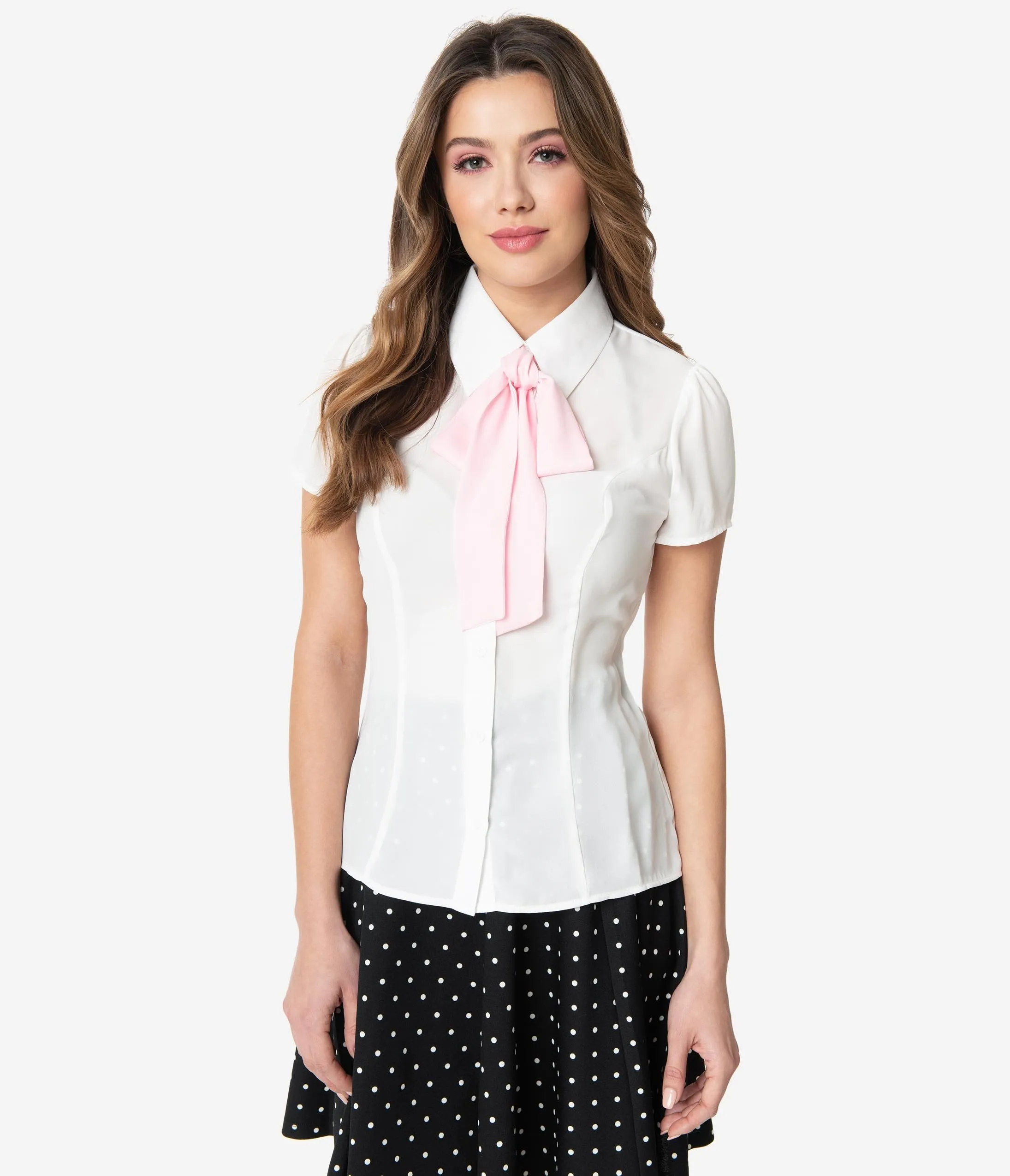 Smak Parlour White Neck Tie Power Play Blouse