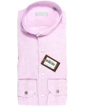 Stefano Ricci Band Collar Shirt Pink Linen 39 - 15 1/2 REDUCED SALE