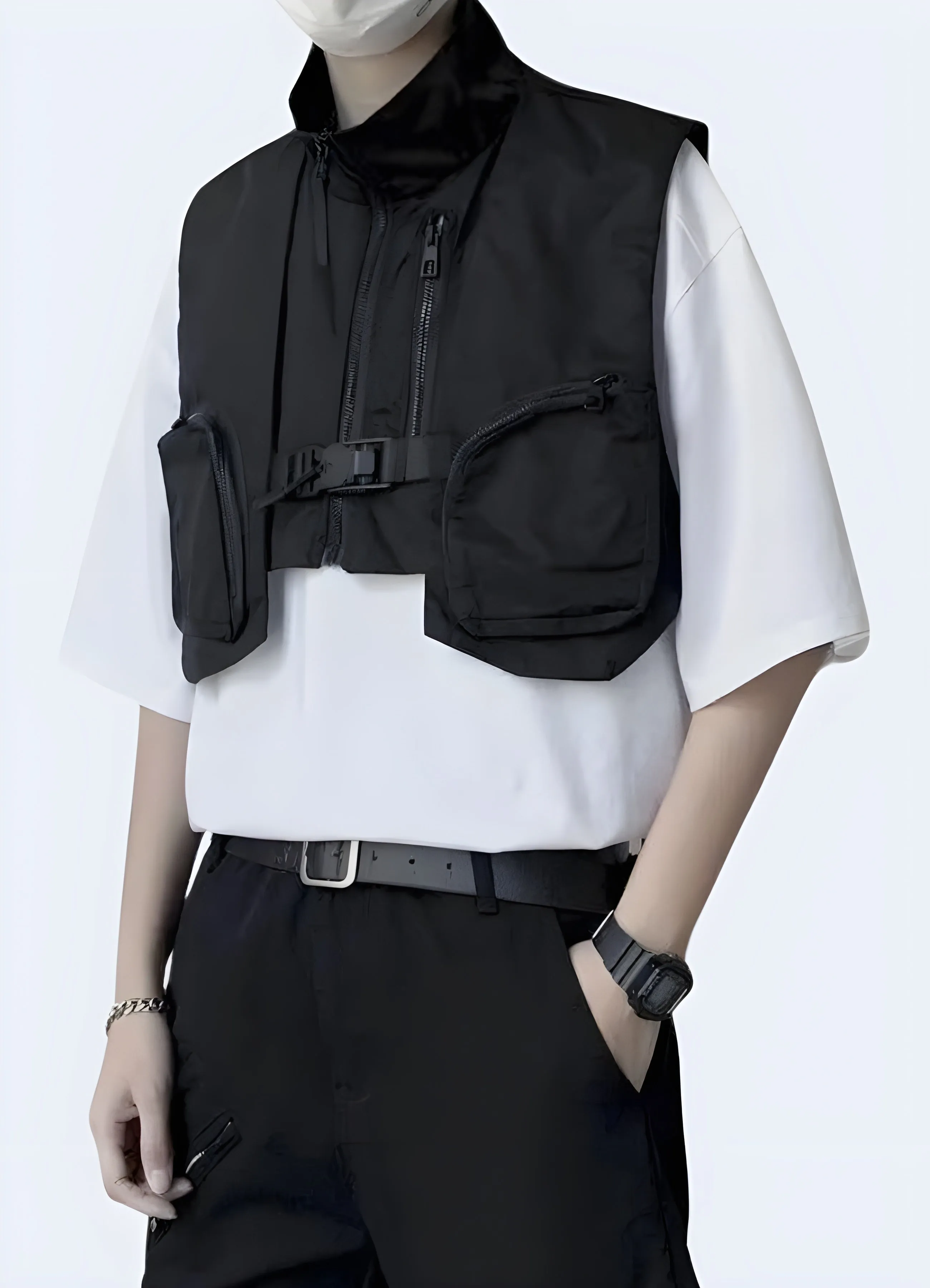 Tactical Techwear Cargo Vest Cropped Waistcoat Sleeveless Jacket