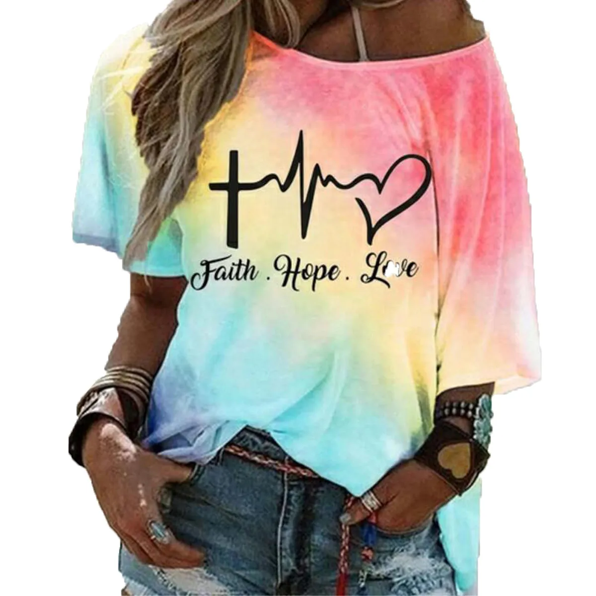 Women's Fashion Tie Dye Shirts Loose Print Graphic T-Shirts Casual Shirts